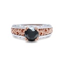 Round Shape Prong Setting Black Diamond Two Tone Art-Deco Engagement Ring For Women