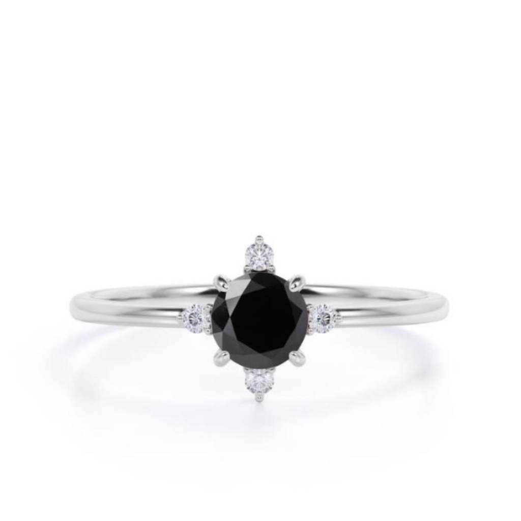  Round Cut 5 Stone 4 Prong Black and White Diamond Ring For Women