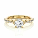 Round Shaped Prong Setting Diamond Ring With Accents In Yellow Gold