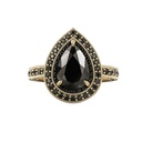 Pear And Round Cut Prong Setting Halo Black Diamond Ring With Accents For Women