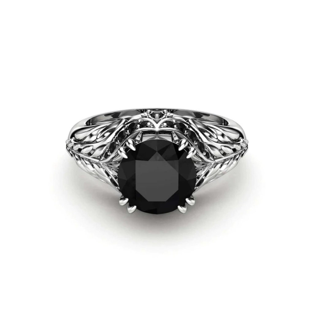  Round Cut Hidden Halo Victorian Black Diamond Engagement Ring for Women