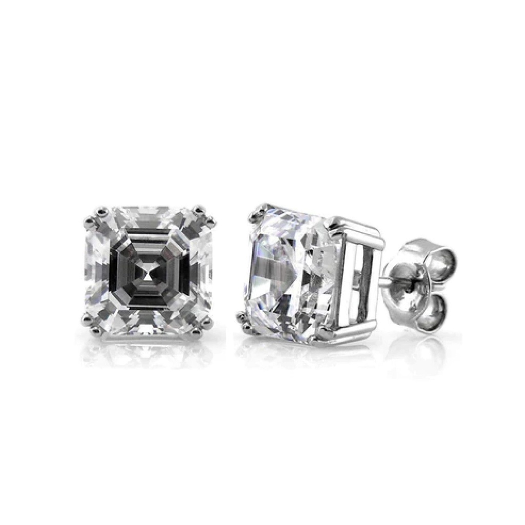 Moissanite Asscher Cut Push Back Stud Earrings