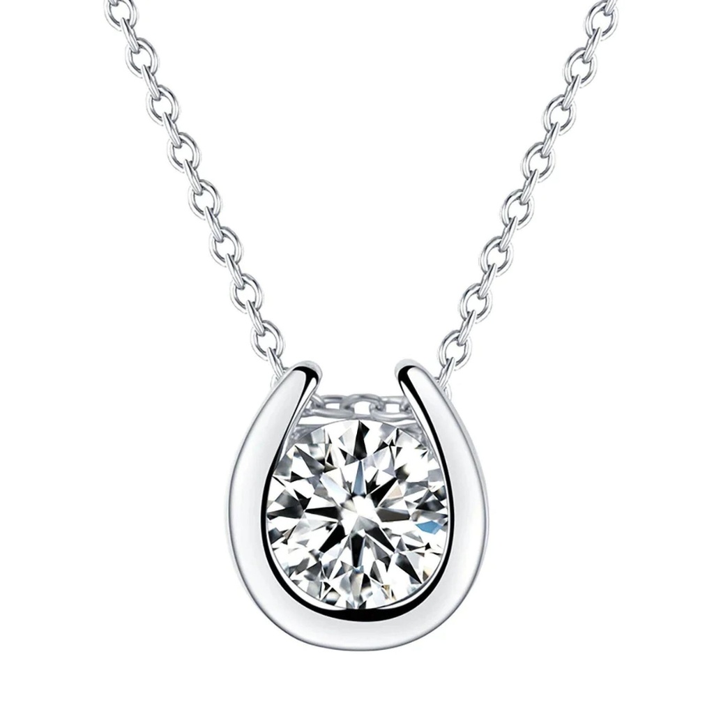 Bezel Set Round Cut Moissanite Solitaire Pendant