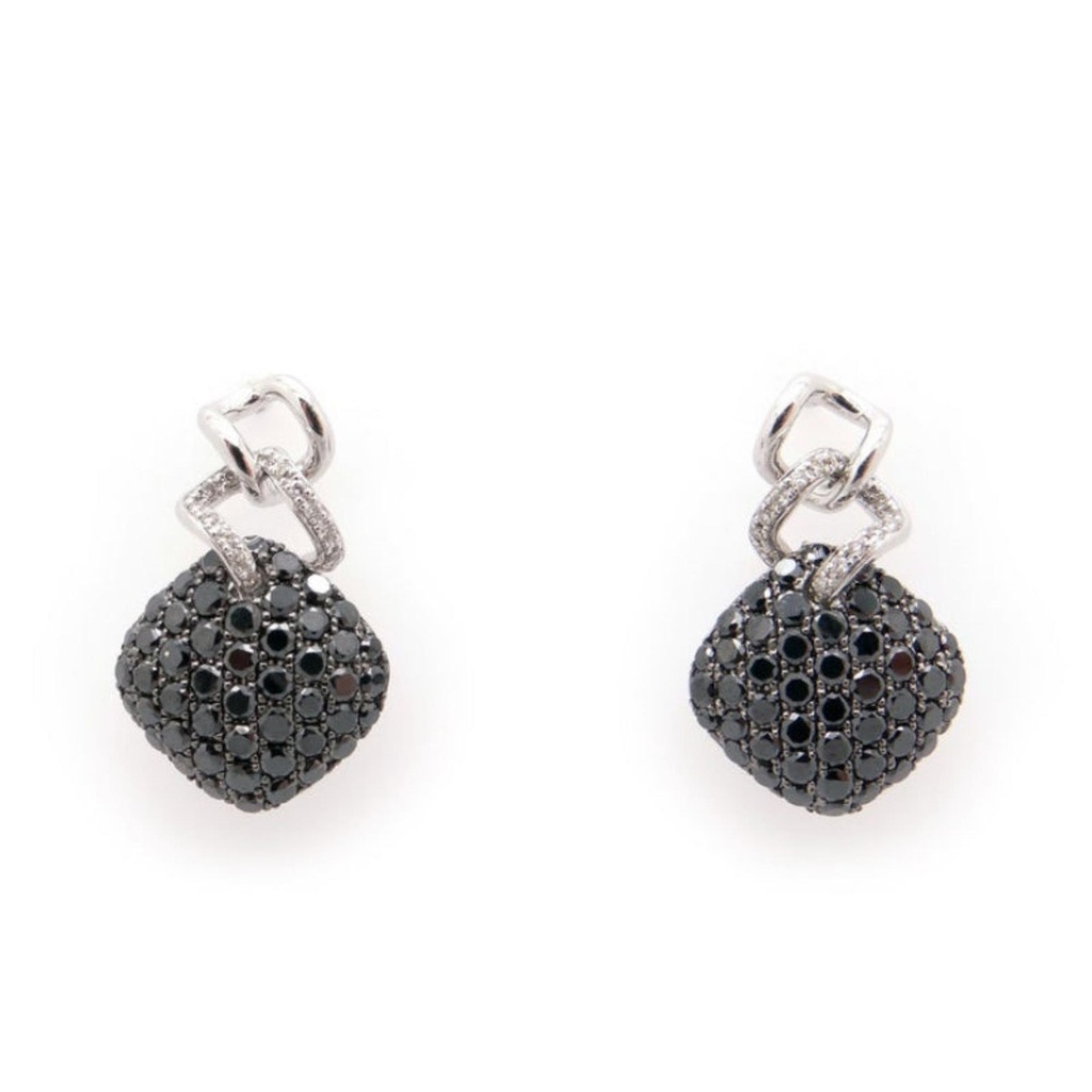  Round Cut Pave Setting Black Diamond Drop Earrings For Women