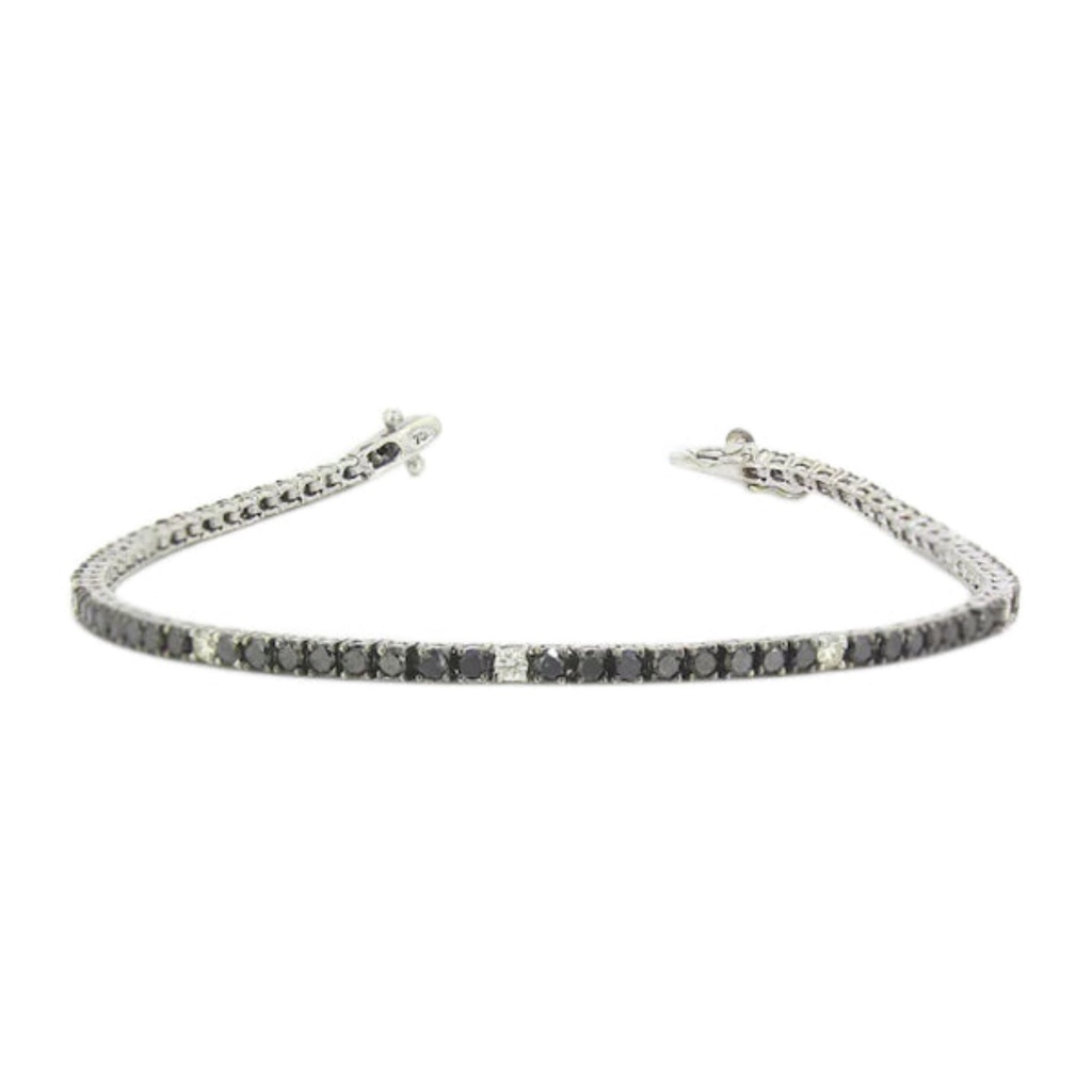 Round Cut Prong Setting Black & White Diamond Tennis Bracelet For Women