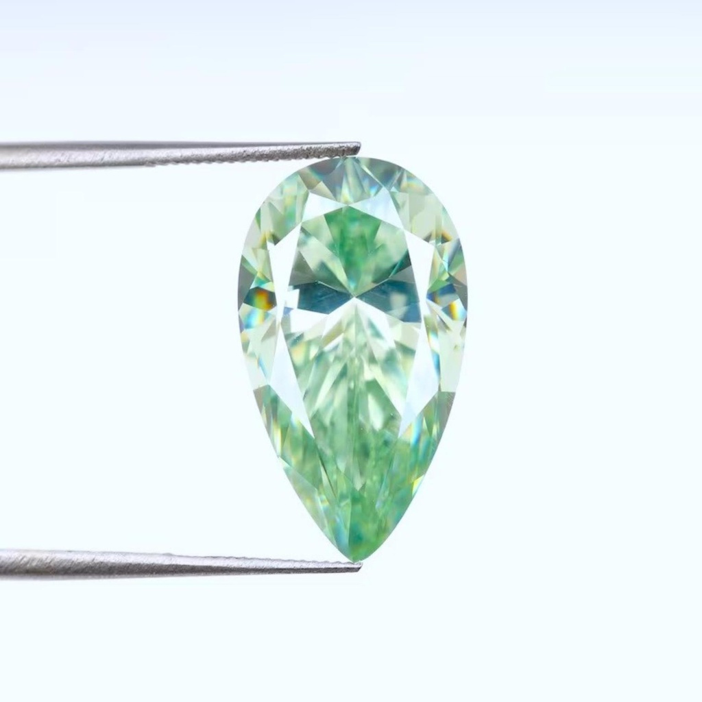 Loose Moissanite Salt & Pepper Green Clean Pear Cut 9.60 x 6.70 MM