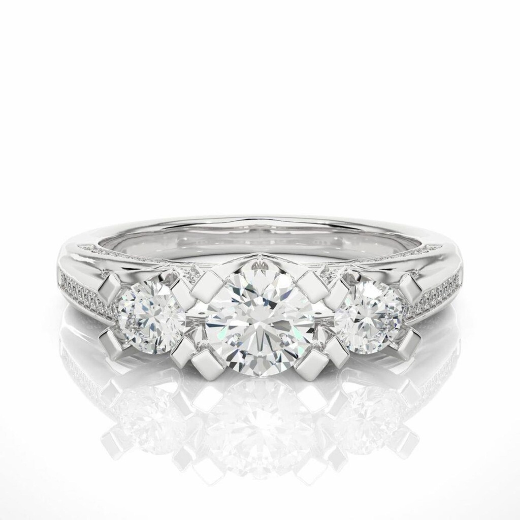  Round Cut Diamond Three Stone Hidden Halo Anniversary Ring for Women