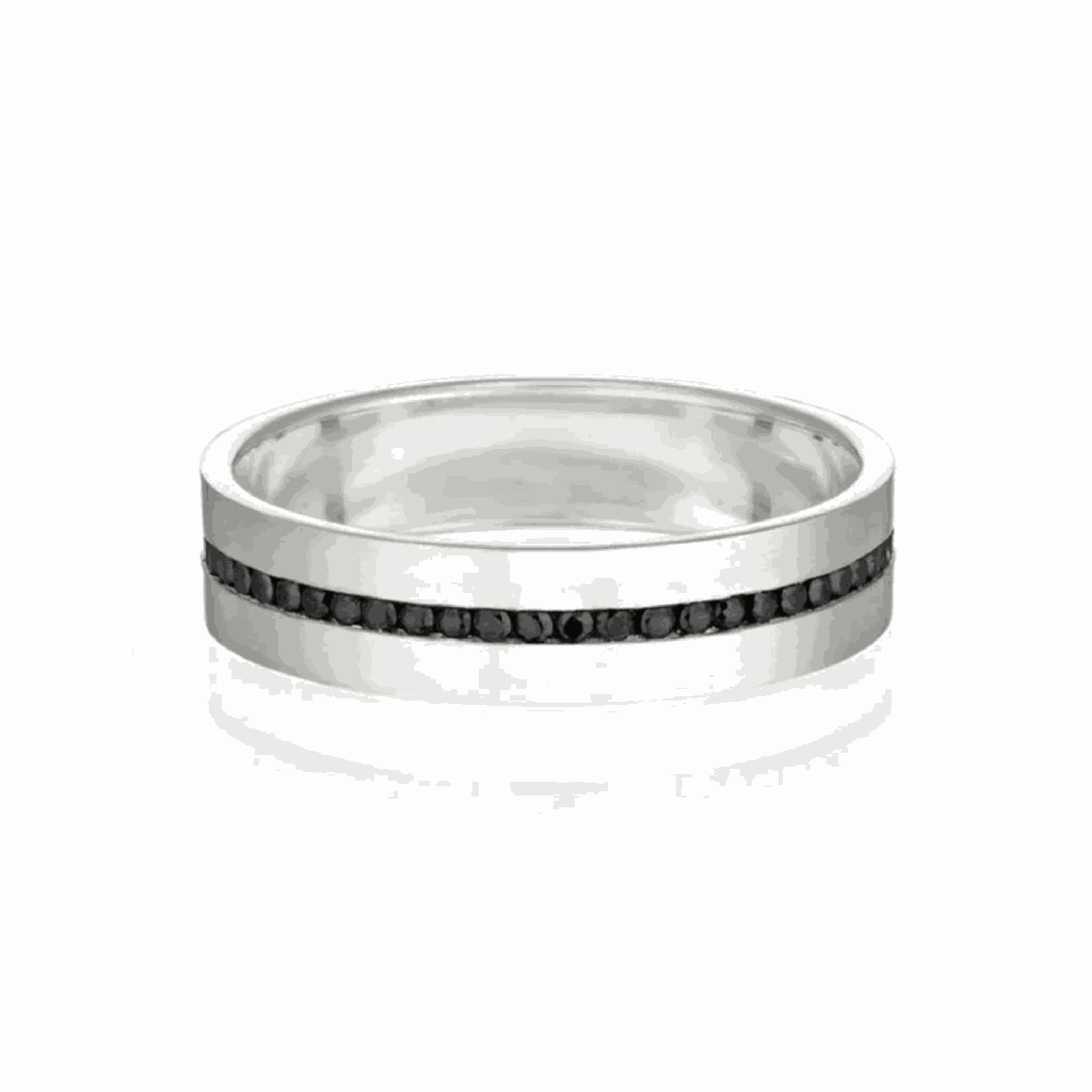 Black Round Cut Diamond Channel Setting Eternity Wedding Band For Men