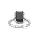 Emerald Cut Diamond Halo Prong Set Black And White Diamond Ring For Women