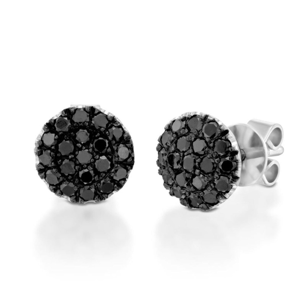  Round Cut Pave Setting Black Diamond Stud Earrings  For Women