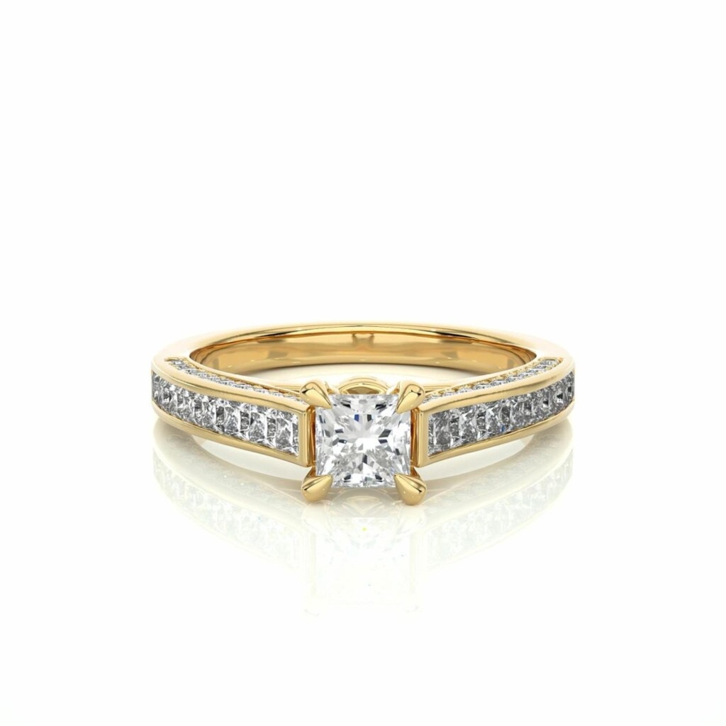 Princess And Round Cut Diamond Hidden Halo Anniversary Ring for Women