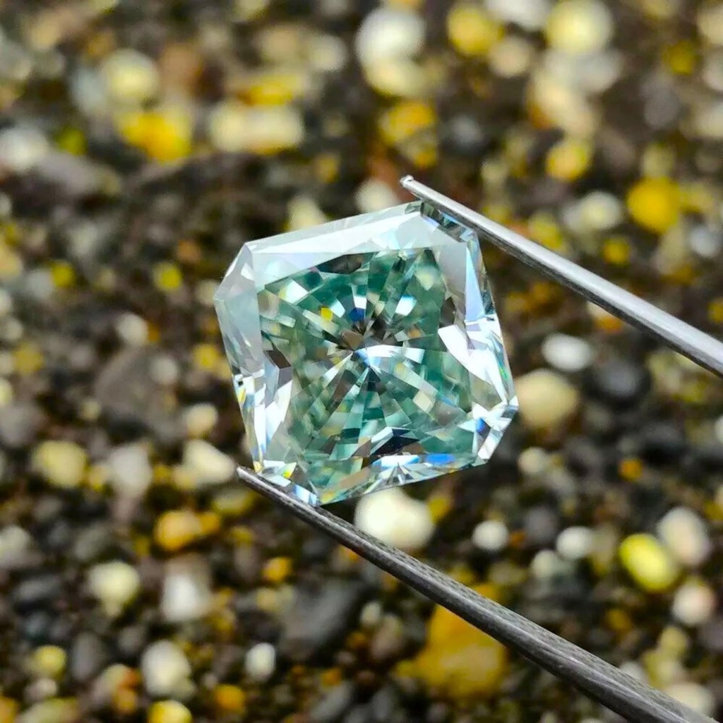 Loose Moissanite Salt & Pepper Green Clean Square Radiant Cut 8.20 MM