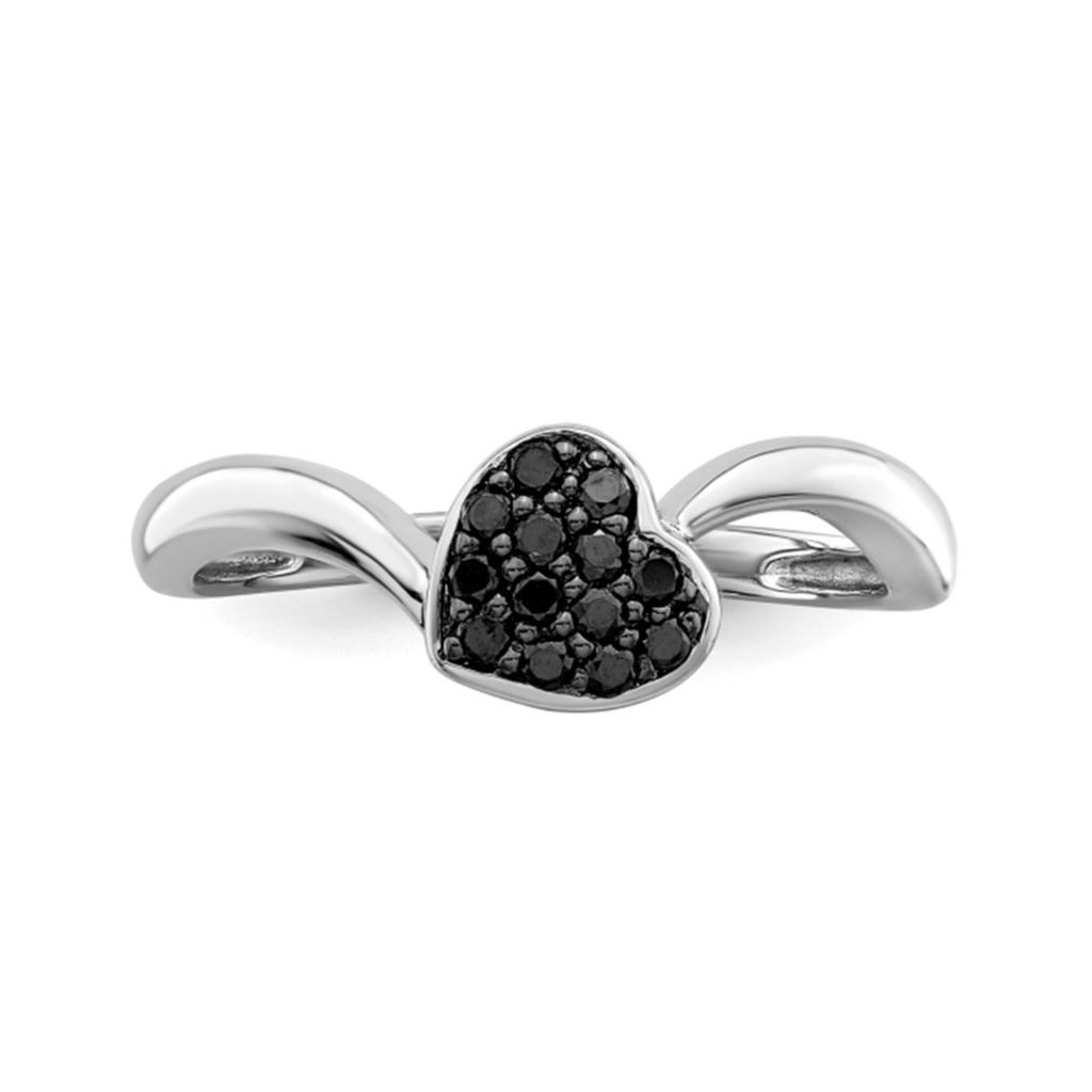  Black Round Cut Diamond Heart Shaped Pave Set Ring For Women