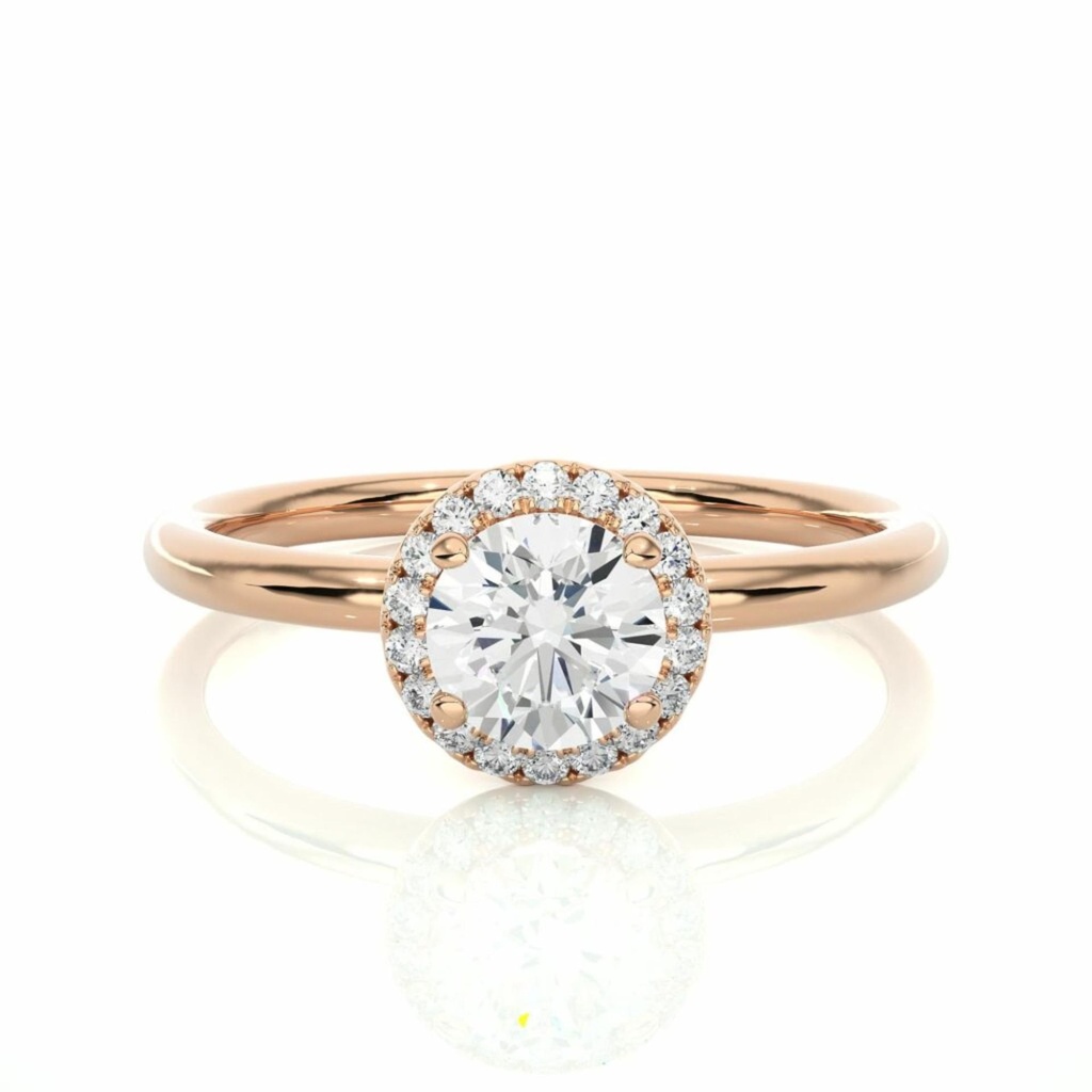  Round Cut Diamond 4 Prong Set Halo Engagement Ring For Women