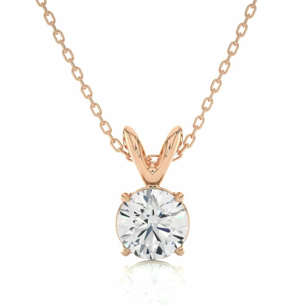  Round Cut 4 Prong Set Solitaire Pendant For Women
