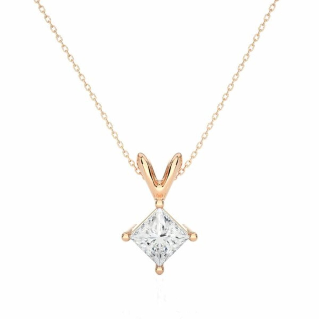  Princess Cut Diamond 4 Prong Set Solitaire Pendant For Women