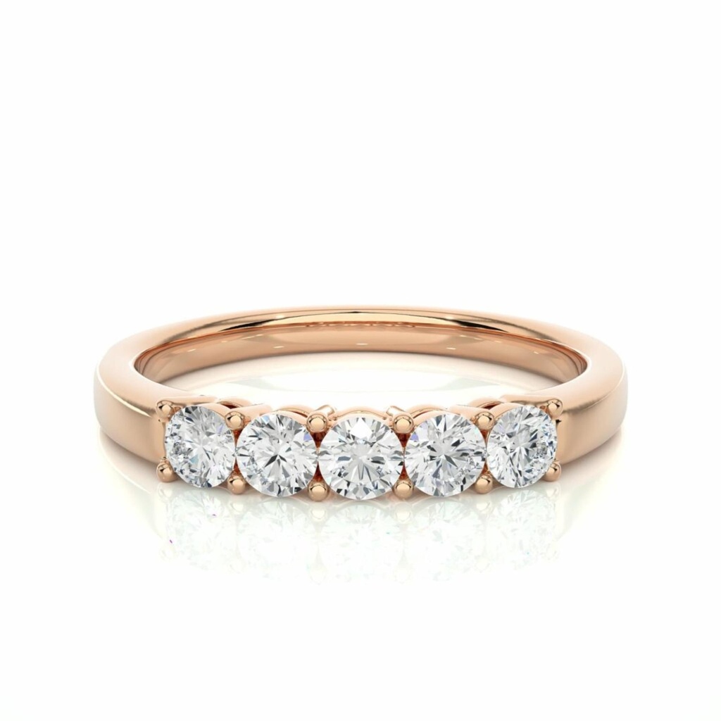  Round Cut Diamond Prong Setting 5 Stone Half Eternity Band For Women