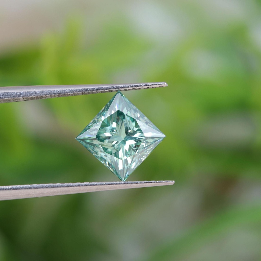 Loose Moissanite Salt & Pepper Green Clean Princess Cut 8.50 MM