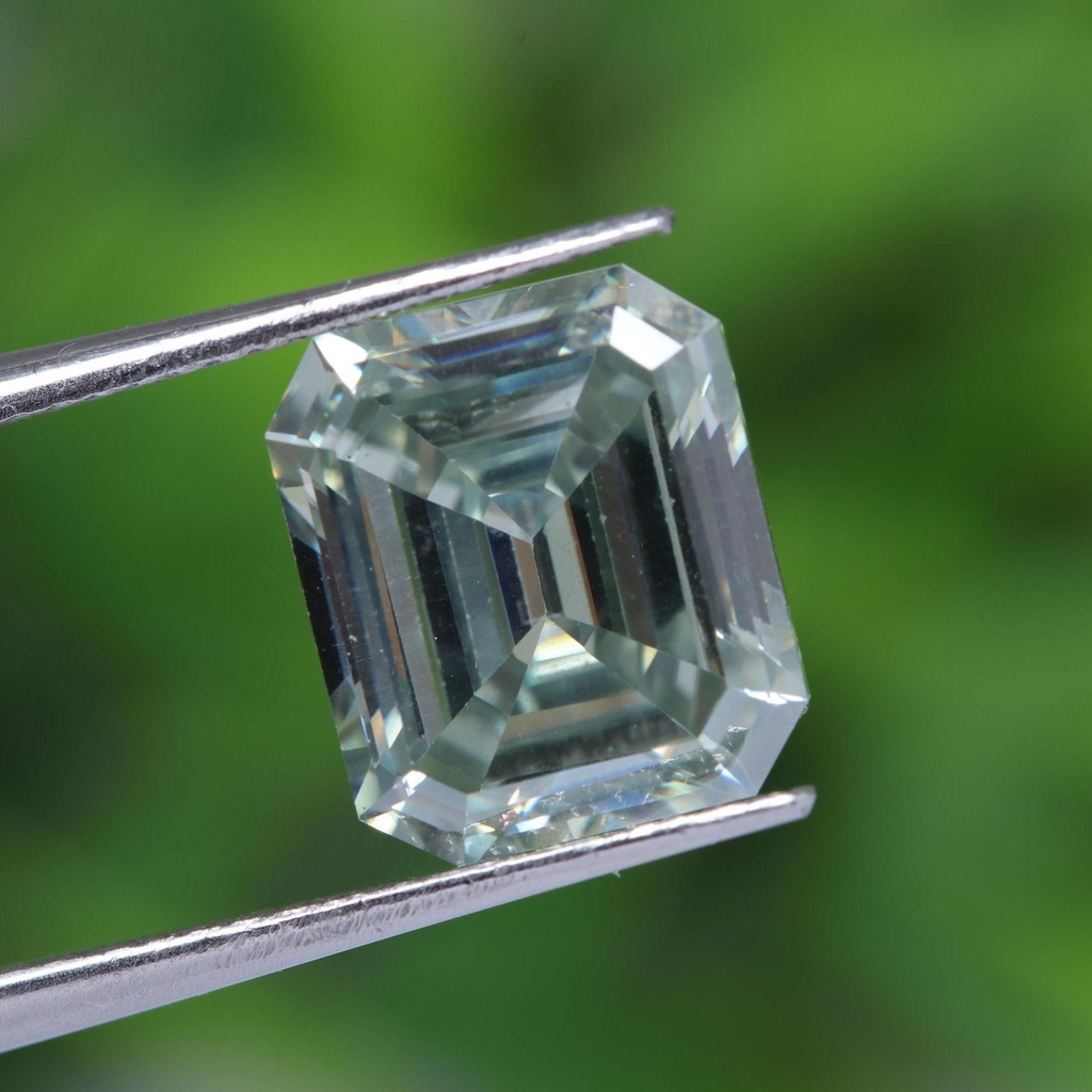 Loose Moissanite Salt & Pepper Light Green Clean Emerald Cut 9.00 x 8.00 MM