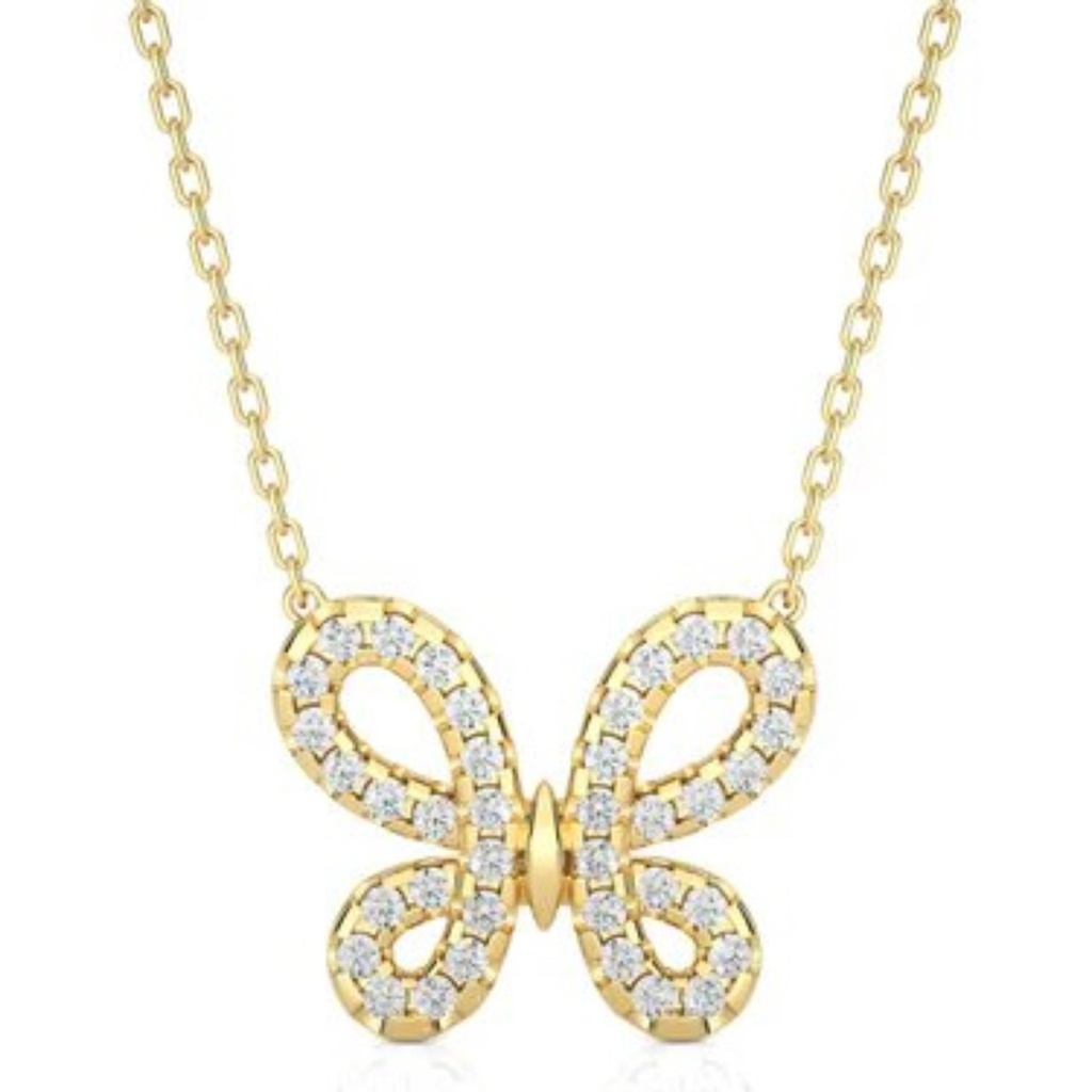 Round Cut Diamond Butterfly Pendant For Women