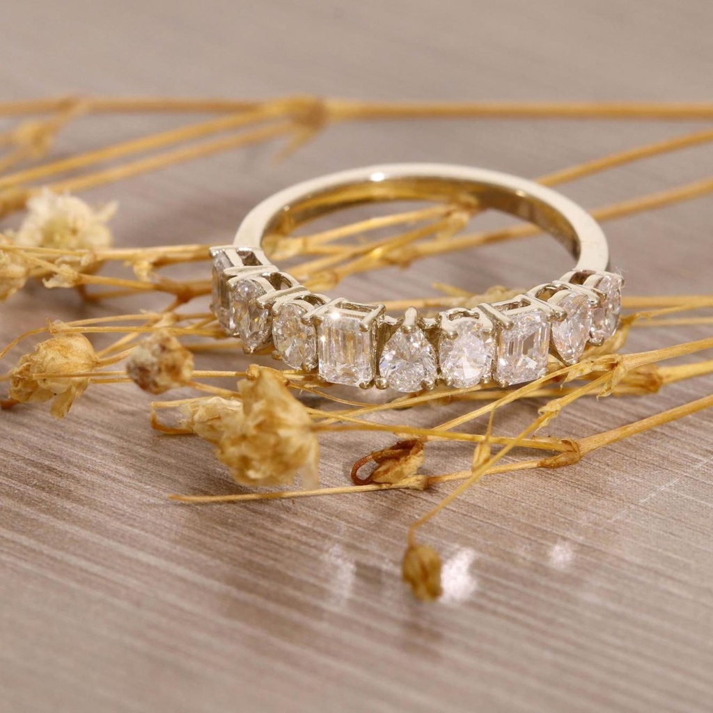 Oval And Pear And Emerald Cut Diamond Half Eternity Wedding Band For Women