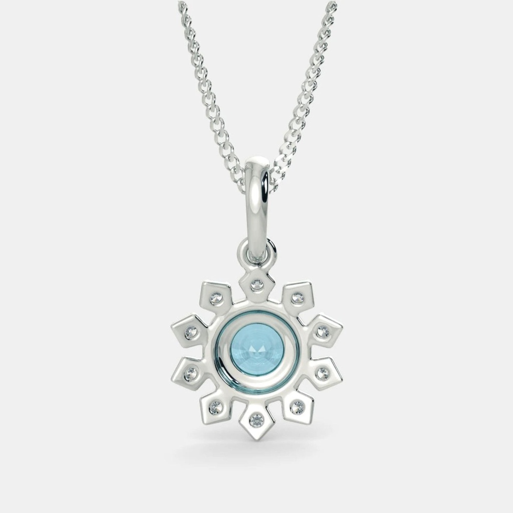  Blue Round Cut Diamond Floral Pendant For Women