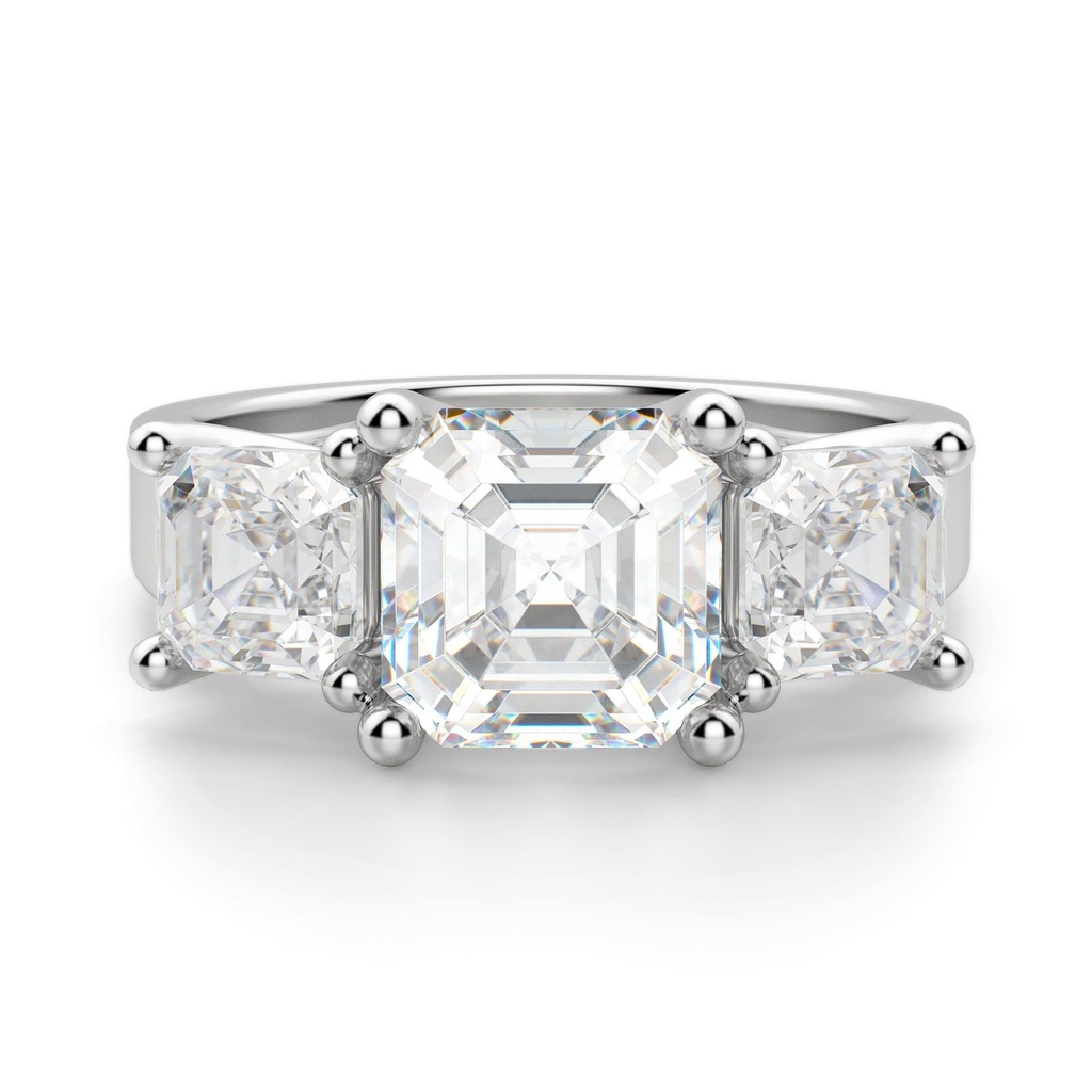Asscher Cut Three Stone Moissanite Engagement Ring