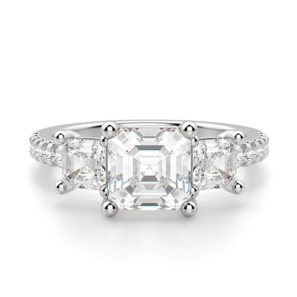 Asscher Cut Three Stone Moissanite Engagement Ring