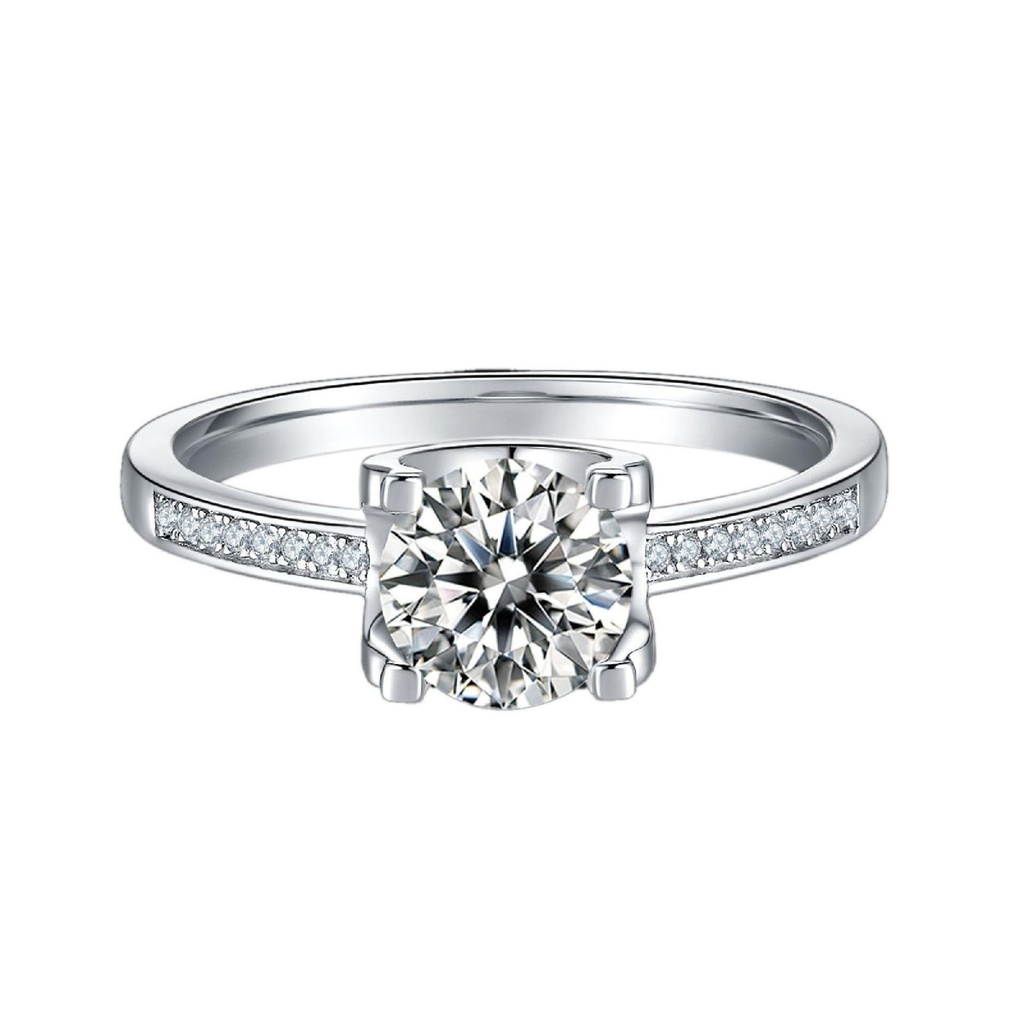 Round Cut Diamond Solitaire With Accent Engagement Ring for Women