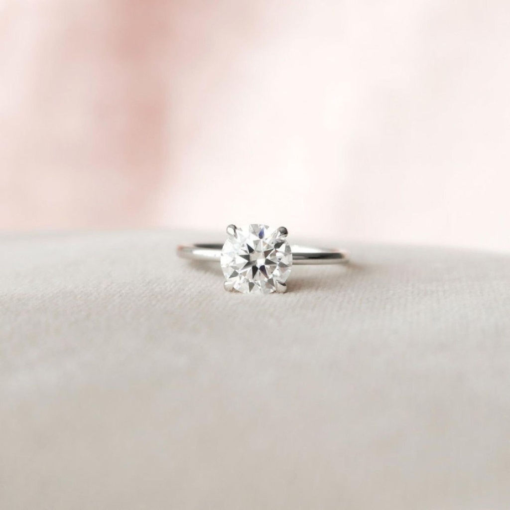 Round Cut Diamond Hidden Halo Engagement Ring for Women