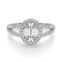 Oval Cut Split Shank Halo Moissanite Engagement Ring