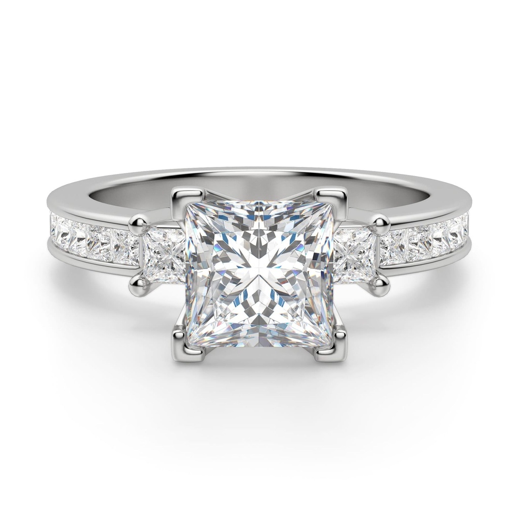 Three Stone Princess Cut Moissanite Engagement Ring