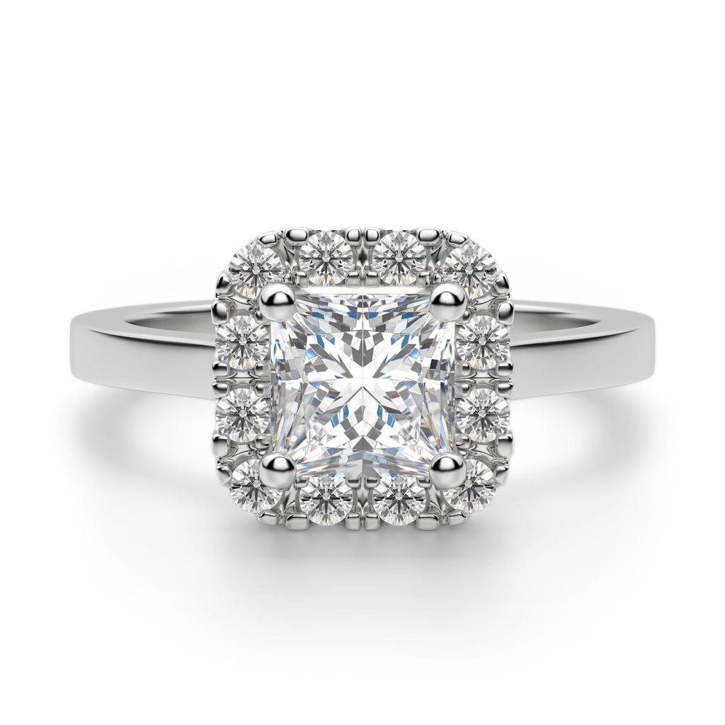 Princess Cut Halo Moissanite Engagement Ring