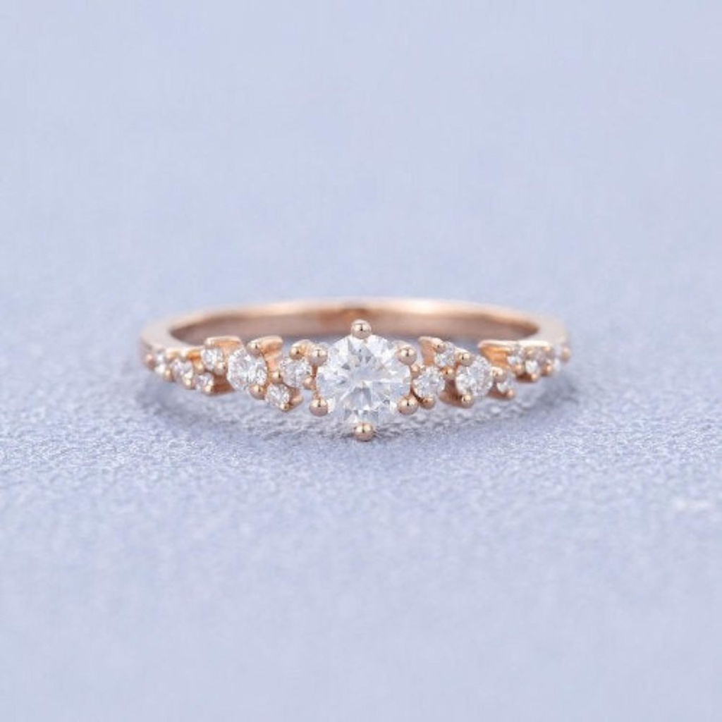  Engagement Ring Rose Gold side round stone Vintage Unique Round Diamond Wedding Eternity Promise 