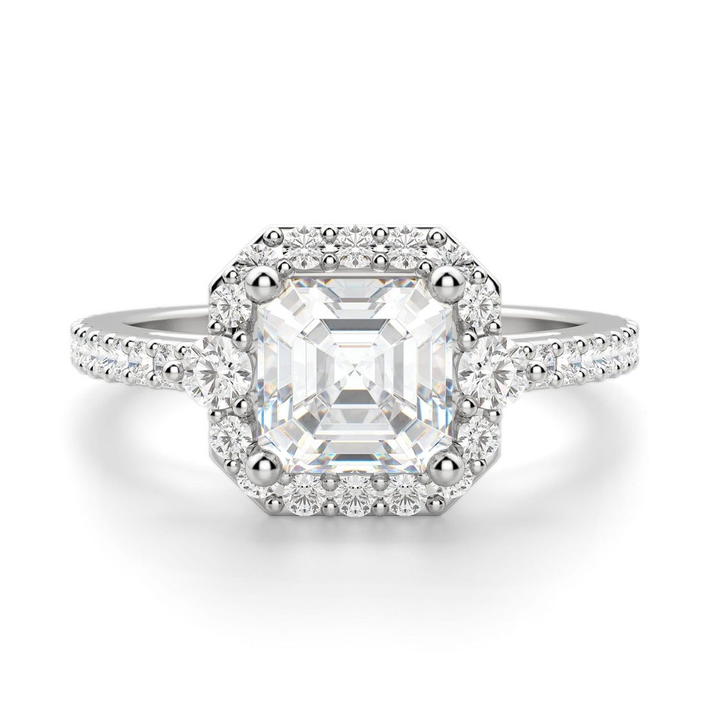 Asscher Cut Moissanite Halo Engagement Ring