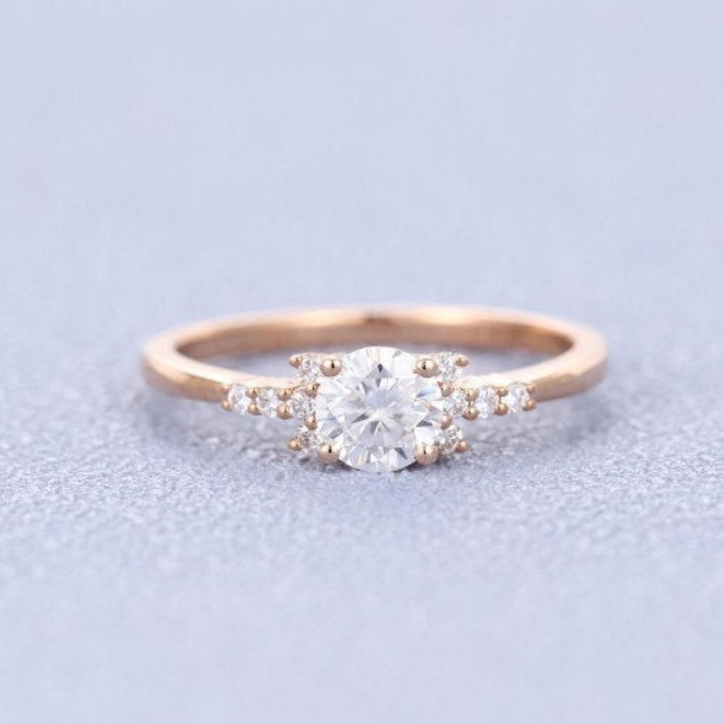 Delicate Moissanite Ring Round Cut Gold Ring Rose Gold Ring Engagement Ring Diamond Ring for Women Gift for Her Anniversary Gift