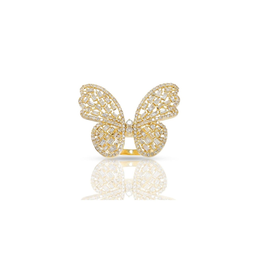 Baguette And Round Cut Diamond Butterfly Style Art deco Ring for Women