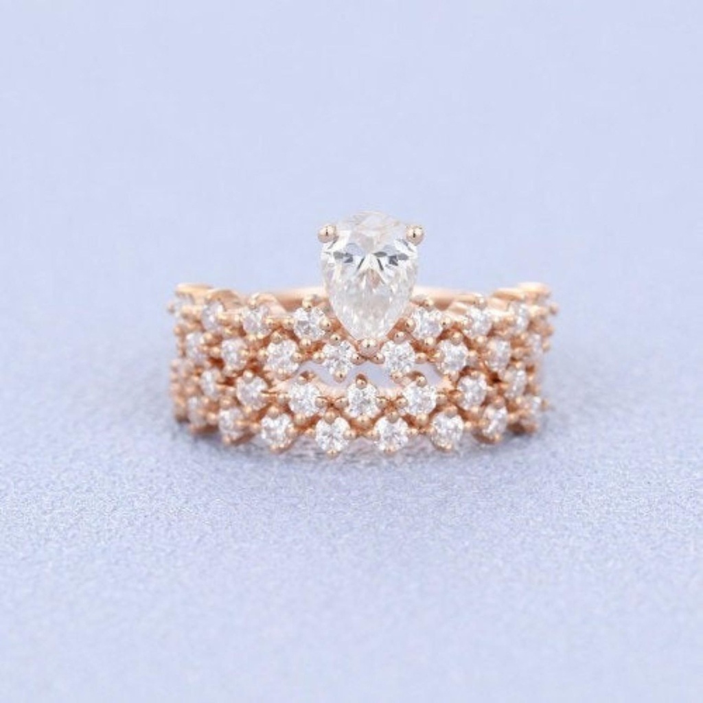 Pear Diamond Half Eternity Wedding Band in 14K Rose Gold unique moissanite wedding for women Anniversary ring