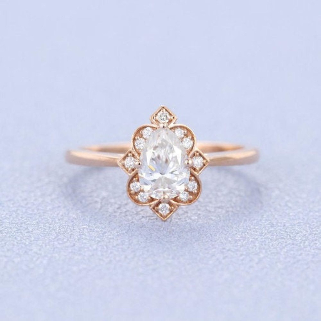 Pear Cut Diamond Rose Gold Vintage Engagement Ring for women Unique Elegant Surprise promise Wedding anniversary Fancy jewellery gift to her