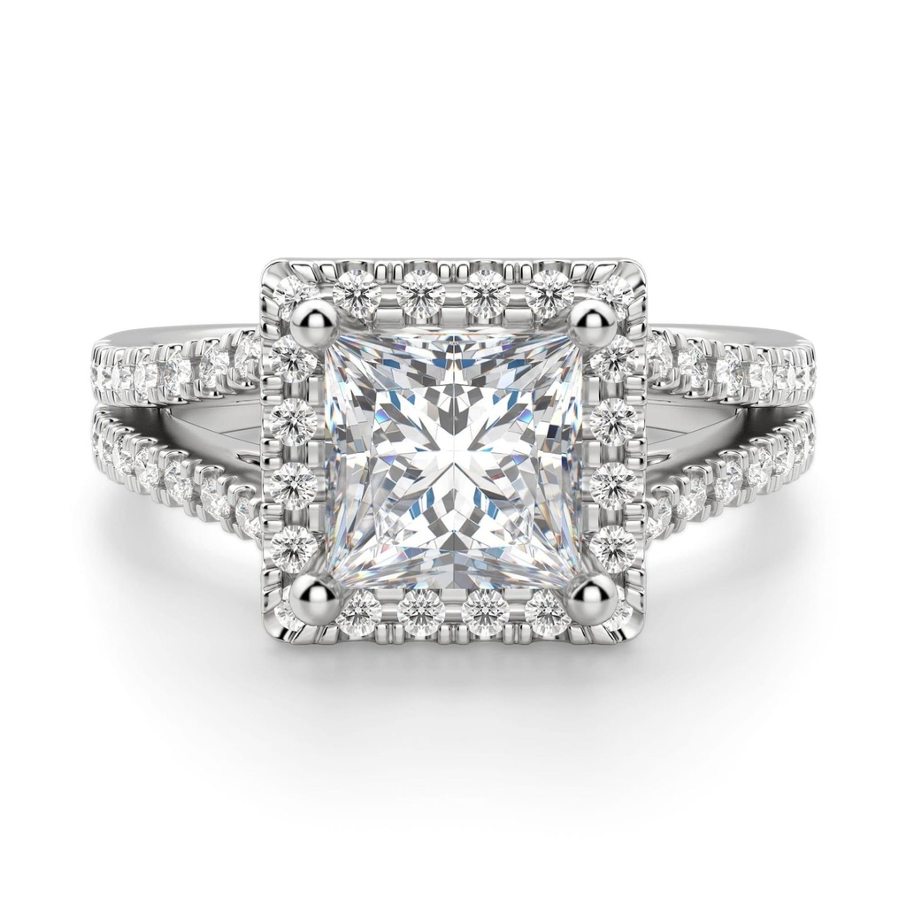 Princess Cut Diamond Split Shank Halo Anniversary Ring