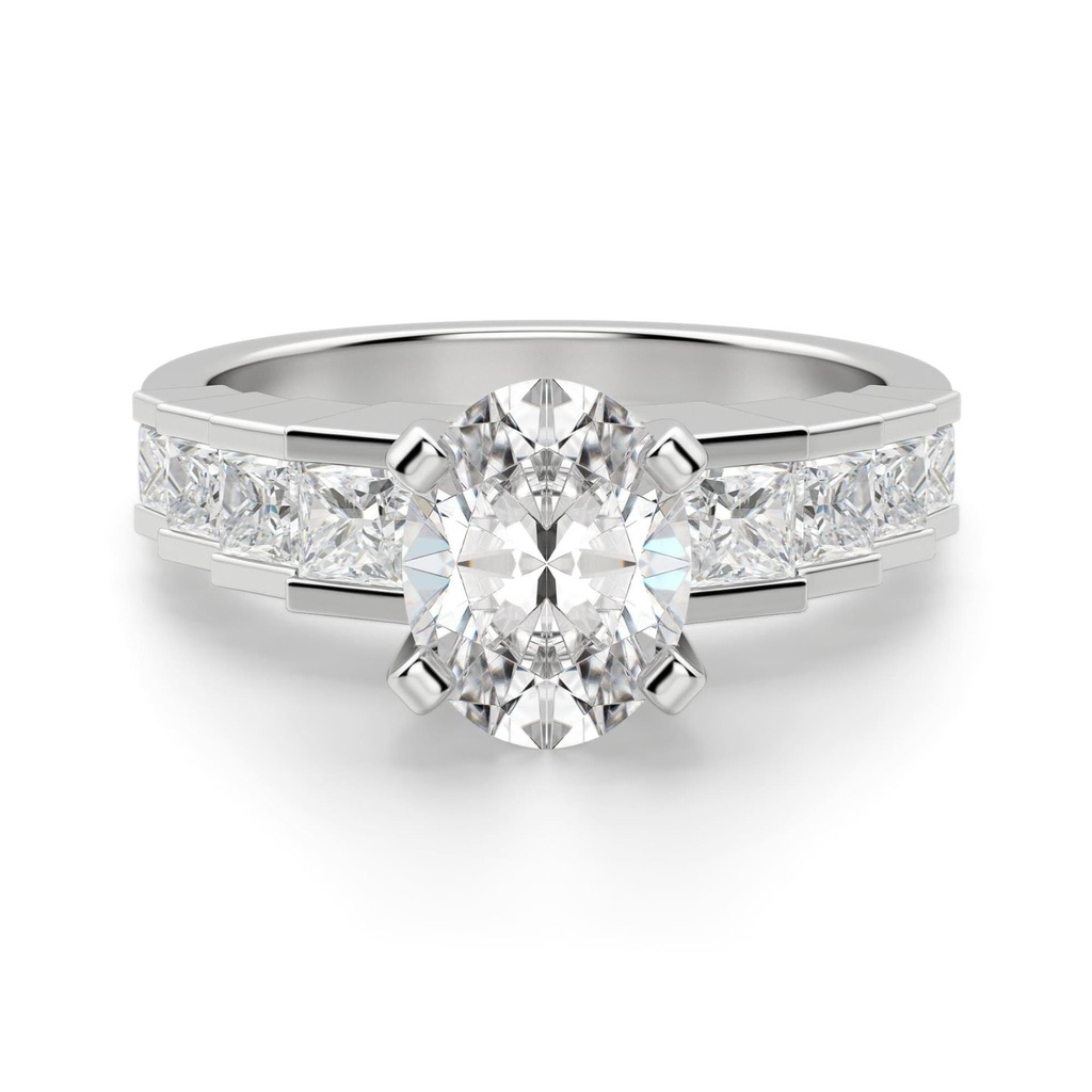 Oval And Princess Cut Step Set Engagement Ring For Women