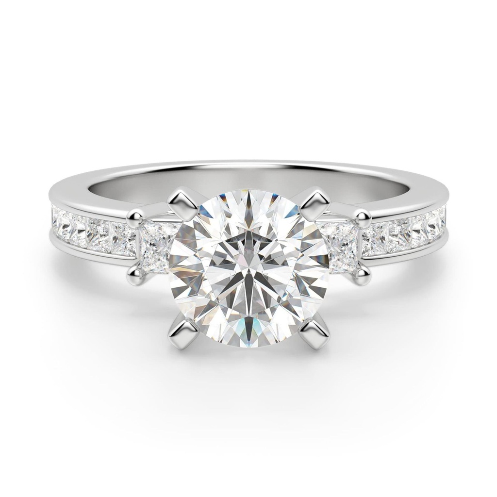  Round And Princess Cut Channel Set And Prong  Engagement Ring For Women