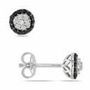Round Shaped Halo Prong Setting Black And White Diamond Stud Earrings