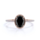 Oval Shape Prong Setting Black And White Diamond Ring In Rose Gold