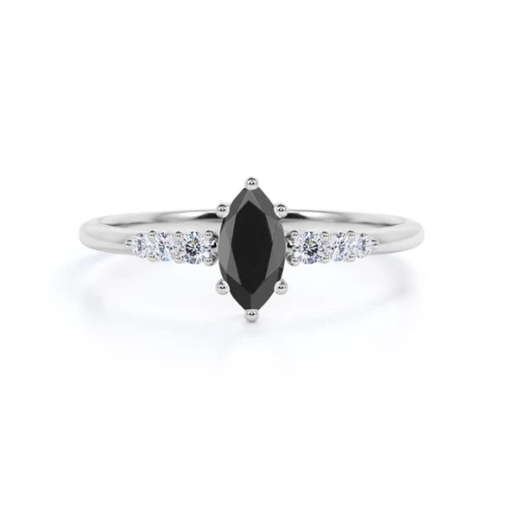 Marquise Cut Stone Black & White Diamond Ring