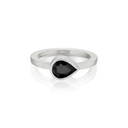 Pear Cut Bezel Set Solitaire Black Diamond Ring In White Gold