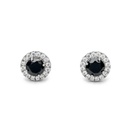 Round Cut Halo 4 Prong Black And White Diamond Stud Earrings