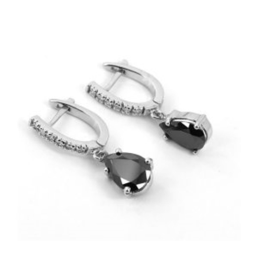 Pear Shape Prong Setting Black And White Diamond Dangle Earrings