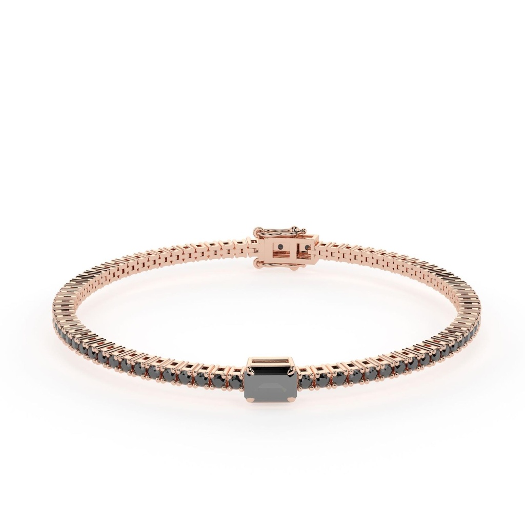 Balck Emerald And Round Stone Sterling Silver Tennis Bracelet For Women