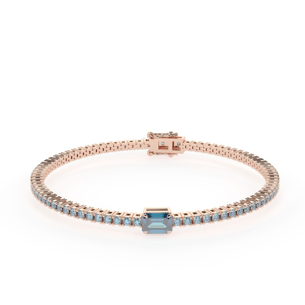 Blue Emerald And Round Stone Sterling Silver Tennis Bracelet For Women